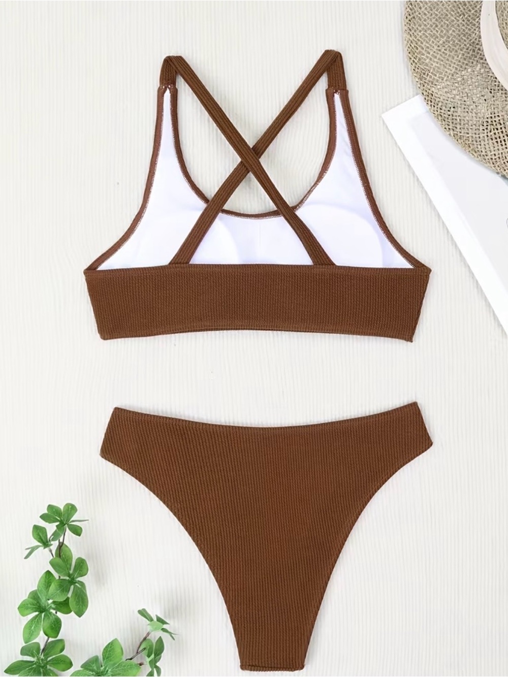 Brown Ribbed Crossback Bikini Set - Picture 2 of 2